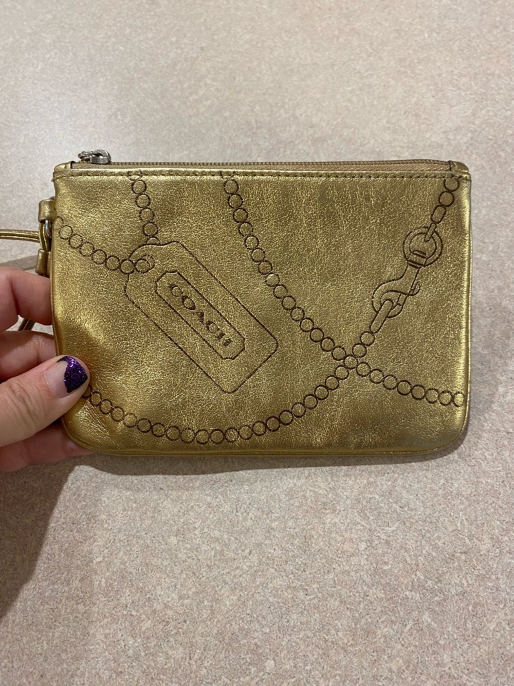 Coach Y2K Metallic Gold Zipper Closure Wristlet - Coin Wallet